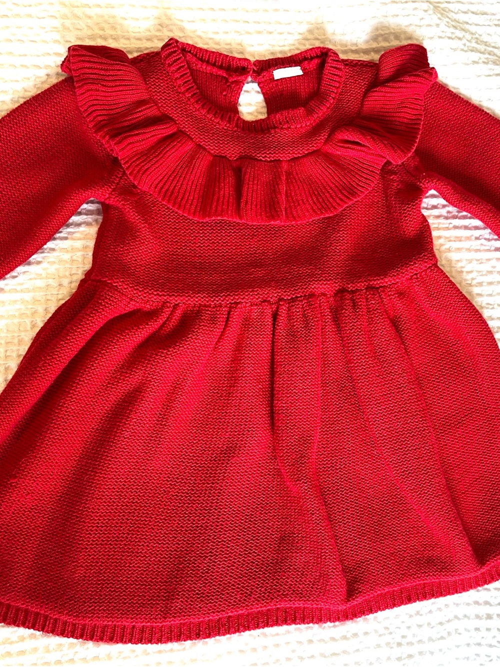 Girls' Red Knit Ruffle Collar Dress